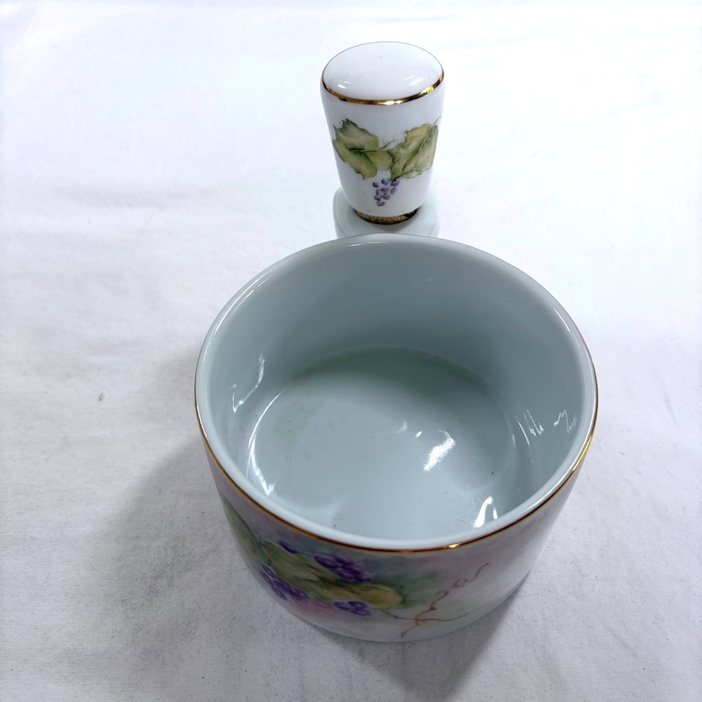 Hand Painted Porcelain Wine Coaster with Matching Grape Vine Cork Stopper Rare - Picture 6 of 13